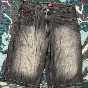 Y2K Grunge Goth Metallic Baggy Southpole Faded Jorts Back Pocket Design